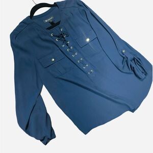 INC International Concepts Blue Lace-Up Blouse